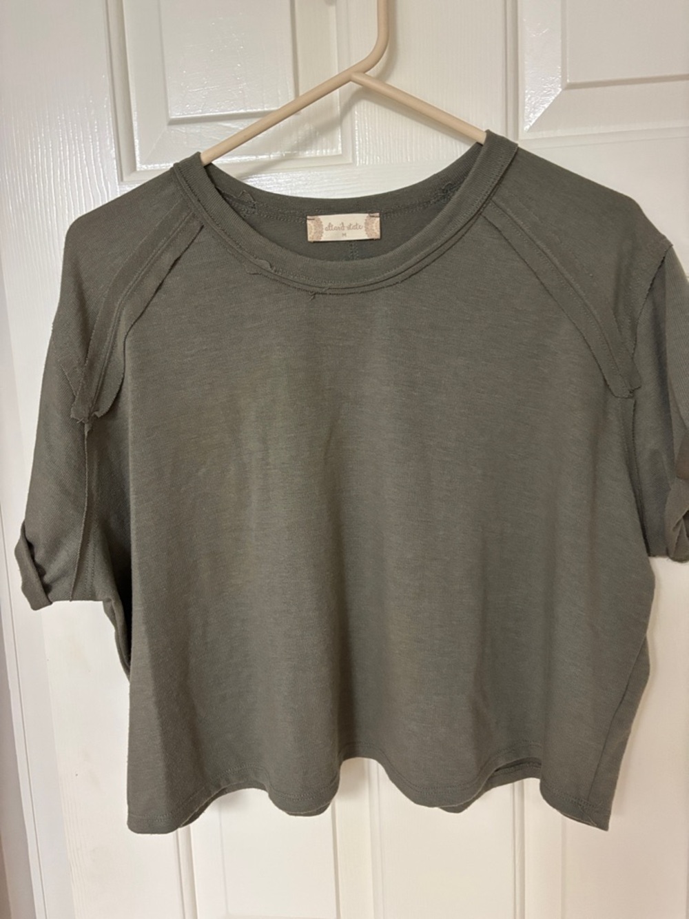 Altar'd State Olive Green Cropped Boxy Crew Tee